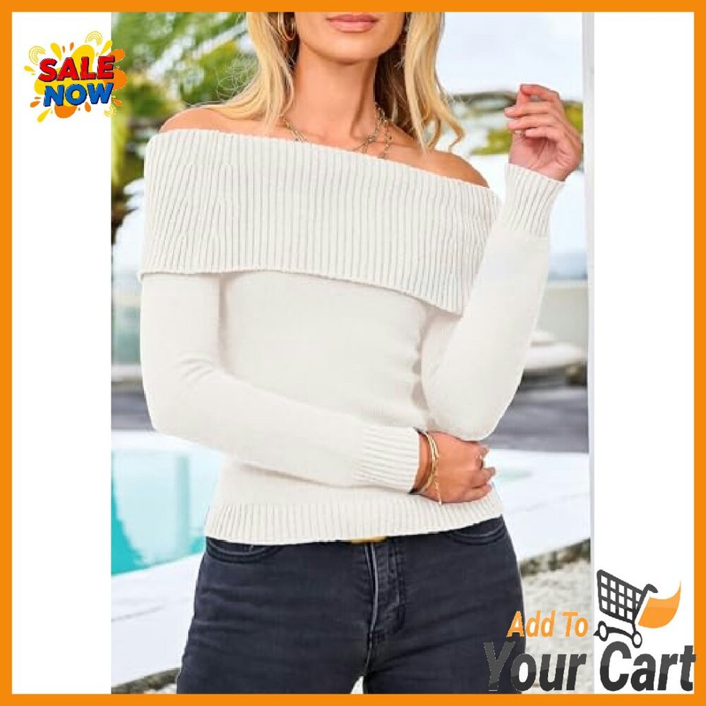 Off Shoulder Ribbed Knit Pullover Sweater Long Sl… - image 4